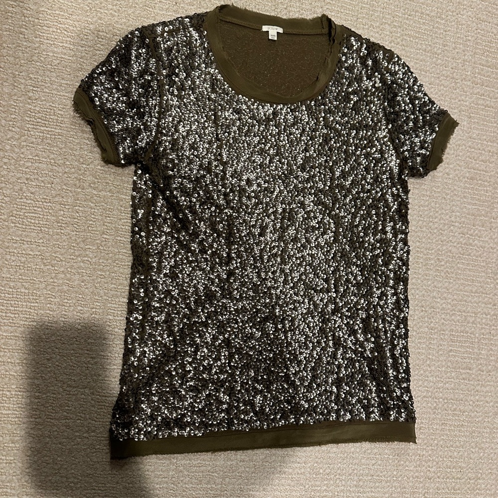 Sequin Embellished Olive Green Top